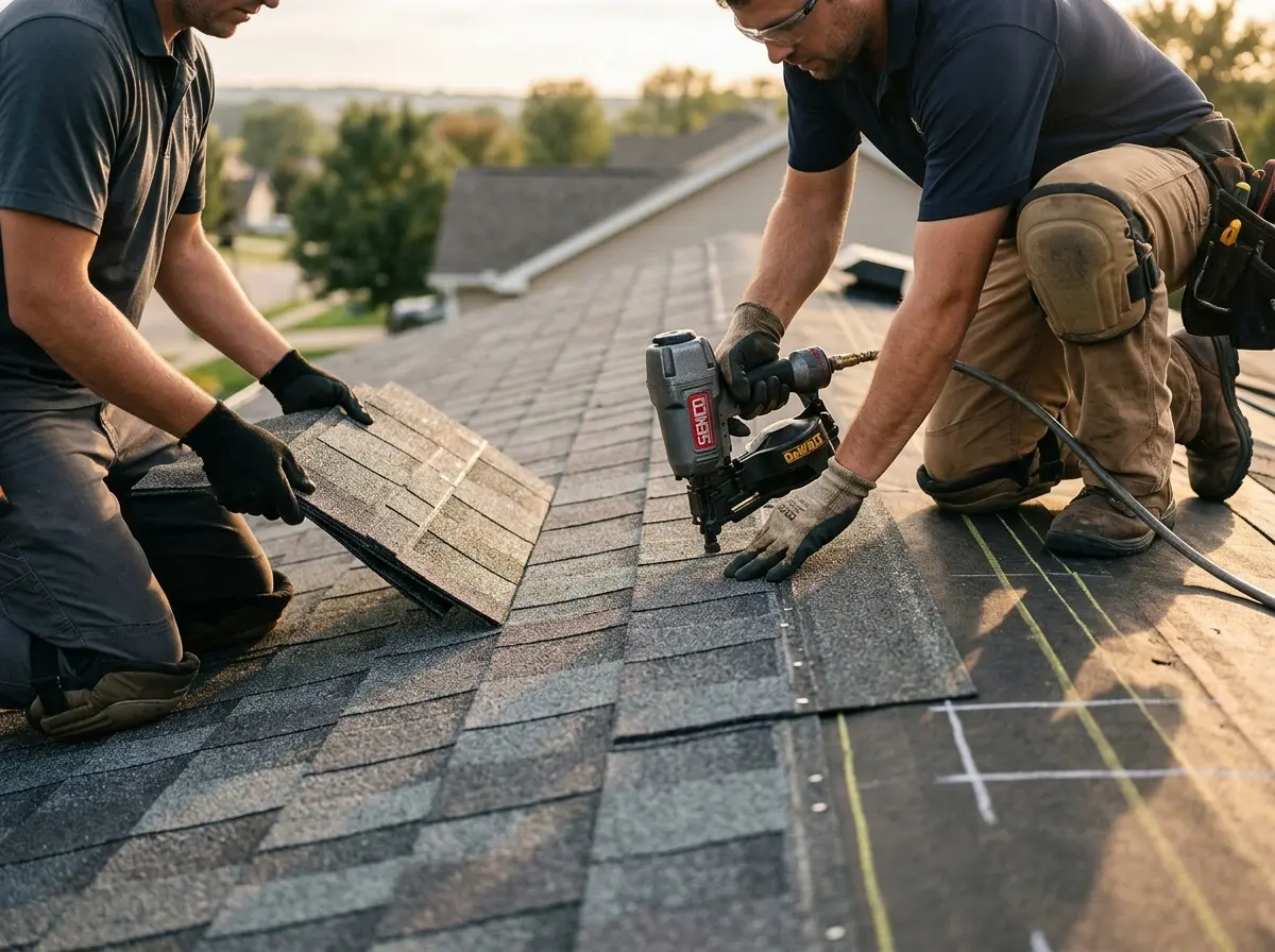 Professional roofer working on a residential roof in Makawao